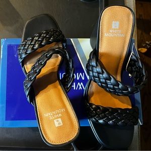 Black Braid Block Heel Sandals 8.5